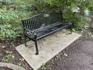 This memorial bench dedicated to Benjamin Andrew Wheeler can be found in a park in Newtown called The Pleasance.