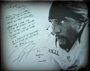 Hand Written Card to Josephine's Family from Ray Lewis, linebacker for the Baltimore Ravens