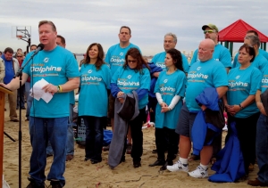 A group of 26 Jets fans wore jerseys from Mary Sherlach’s favorite team, the Miami Dolphins.